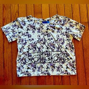 Adidas purple floral cotton cropped tee size medium